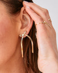 Gold Bow Herringbone Dangle Stud Earrings